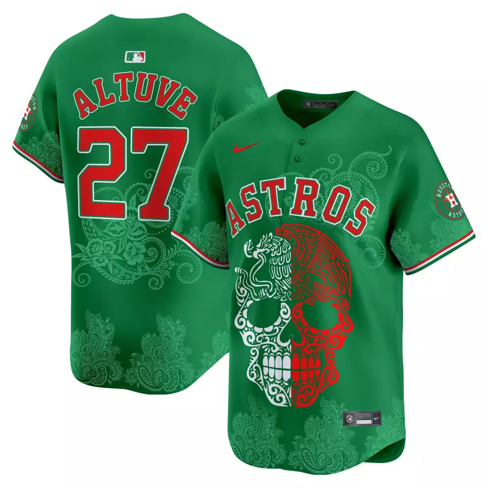 Jose Altuve 27 Astros Jersey Green Day Of The Dead Men Alternate Custom Design Red