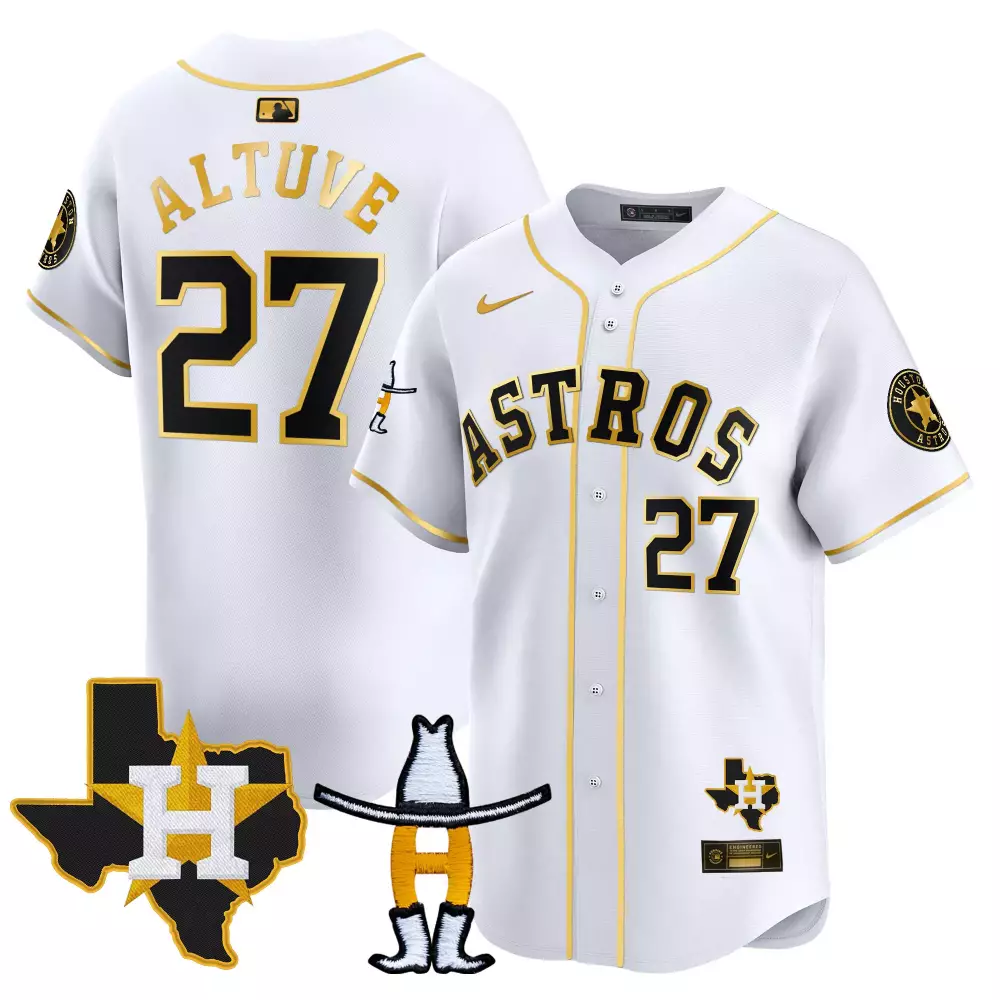 Jose Altuve 27 Astros Jersey White City Connect Houston Men Split Design Gold Black