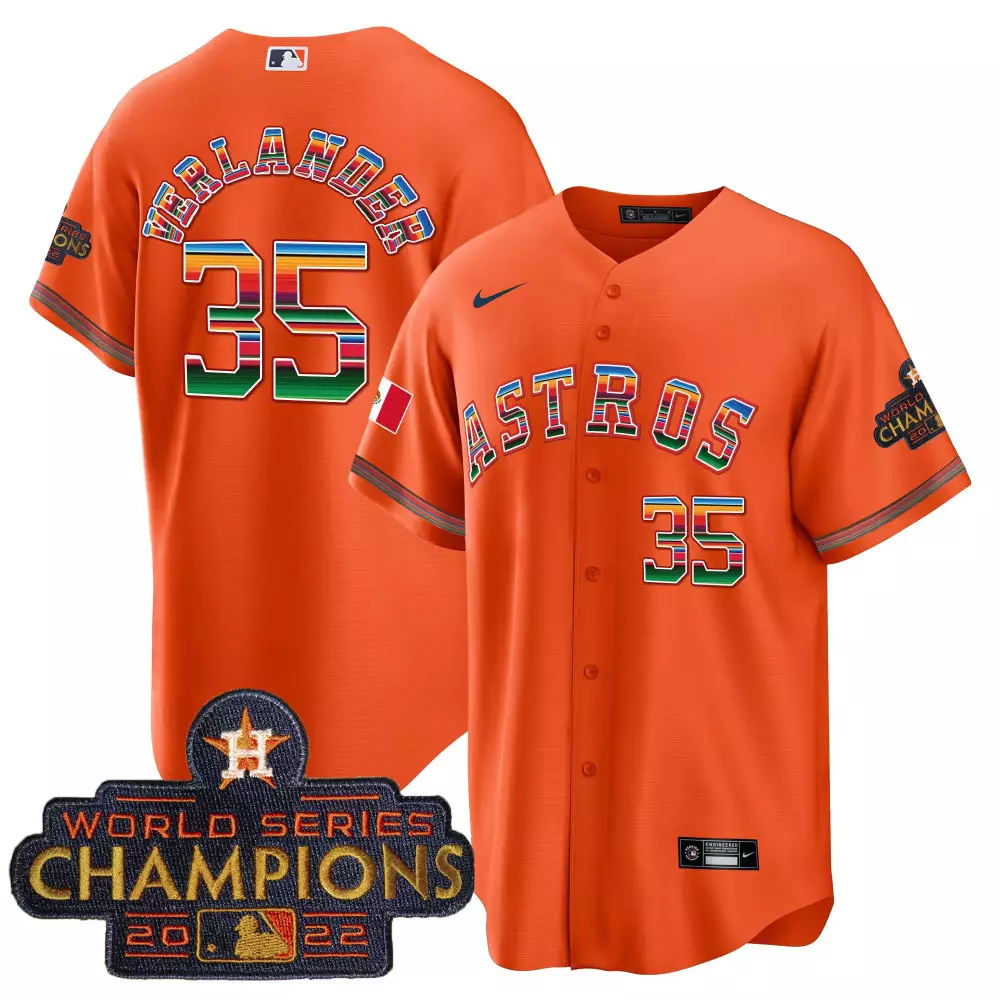 Justin Verlander 35 Astros Jersey Orange World Series Champions 2022 Mexico Flag