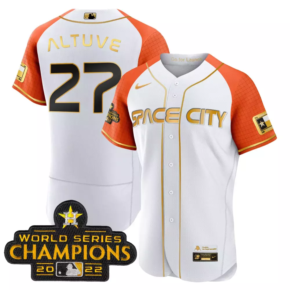 Jose Altuve 27 Houston Astros Jersey White Space City World Series Champions 2022 Texas Flag