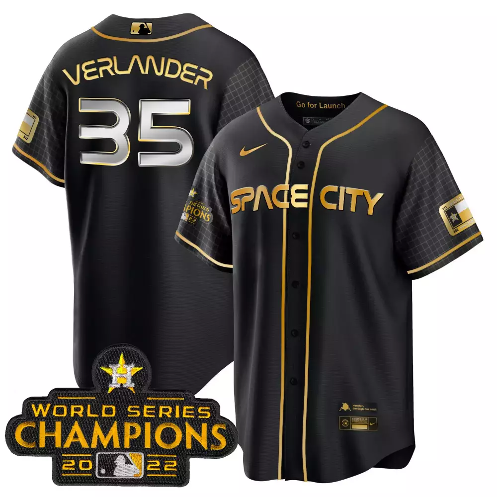 Justin Verlander 35 Jersey Black World Series Champions Houston Astros 2022 Men Gold