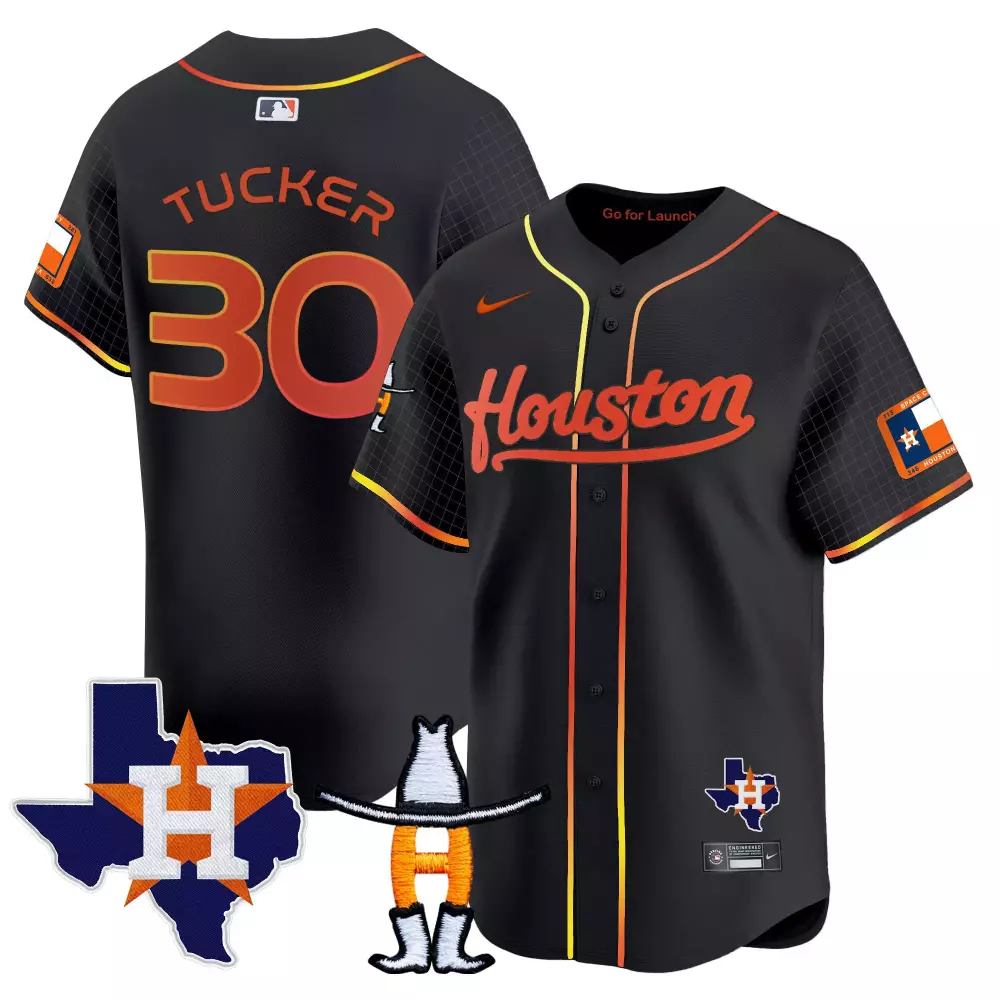 Kyle Tucker 30 Houston Astros Jersey Black City Connect Texas Flag 'h' Men Orange