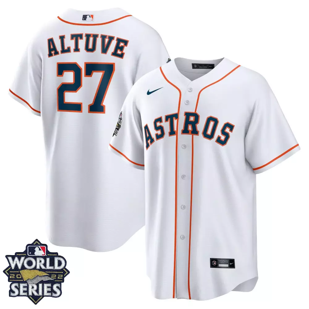 Jose Altuve 27 Astros Jersey White World Series 2022 Men Orange Navy All Stitched