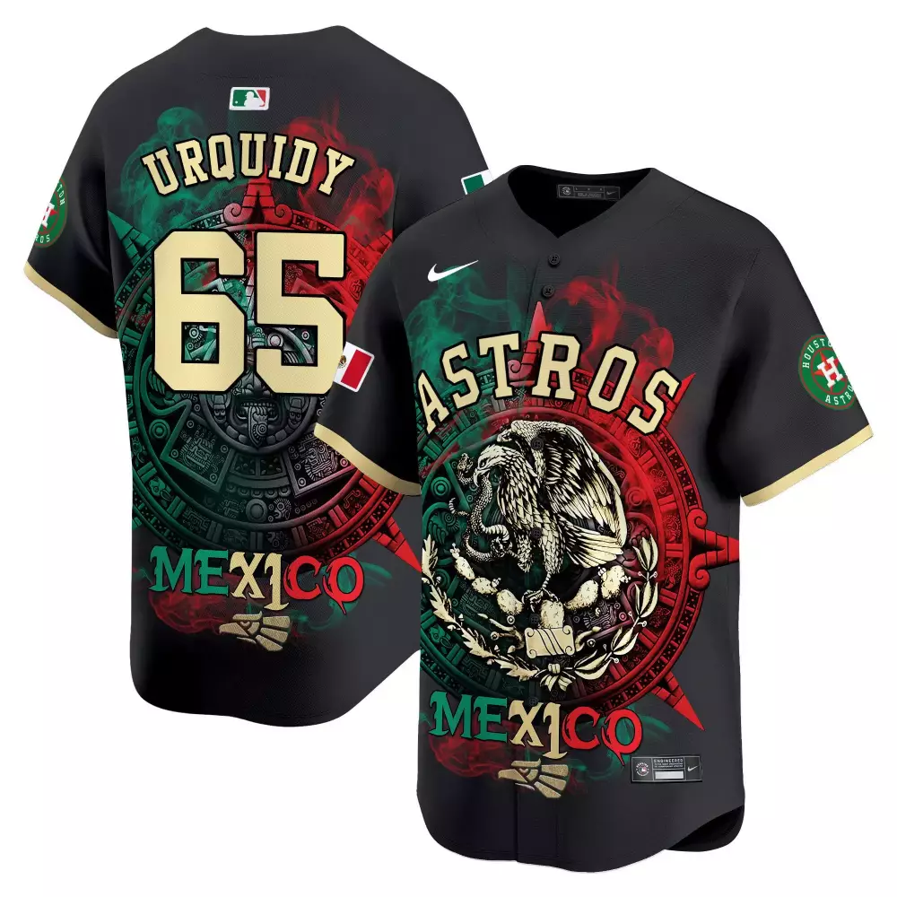 Jose Urquidy 65 Astros Jersey Black Mexico Men Custom Design Gold Red Green Vapor