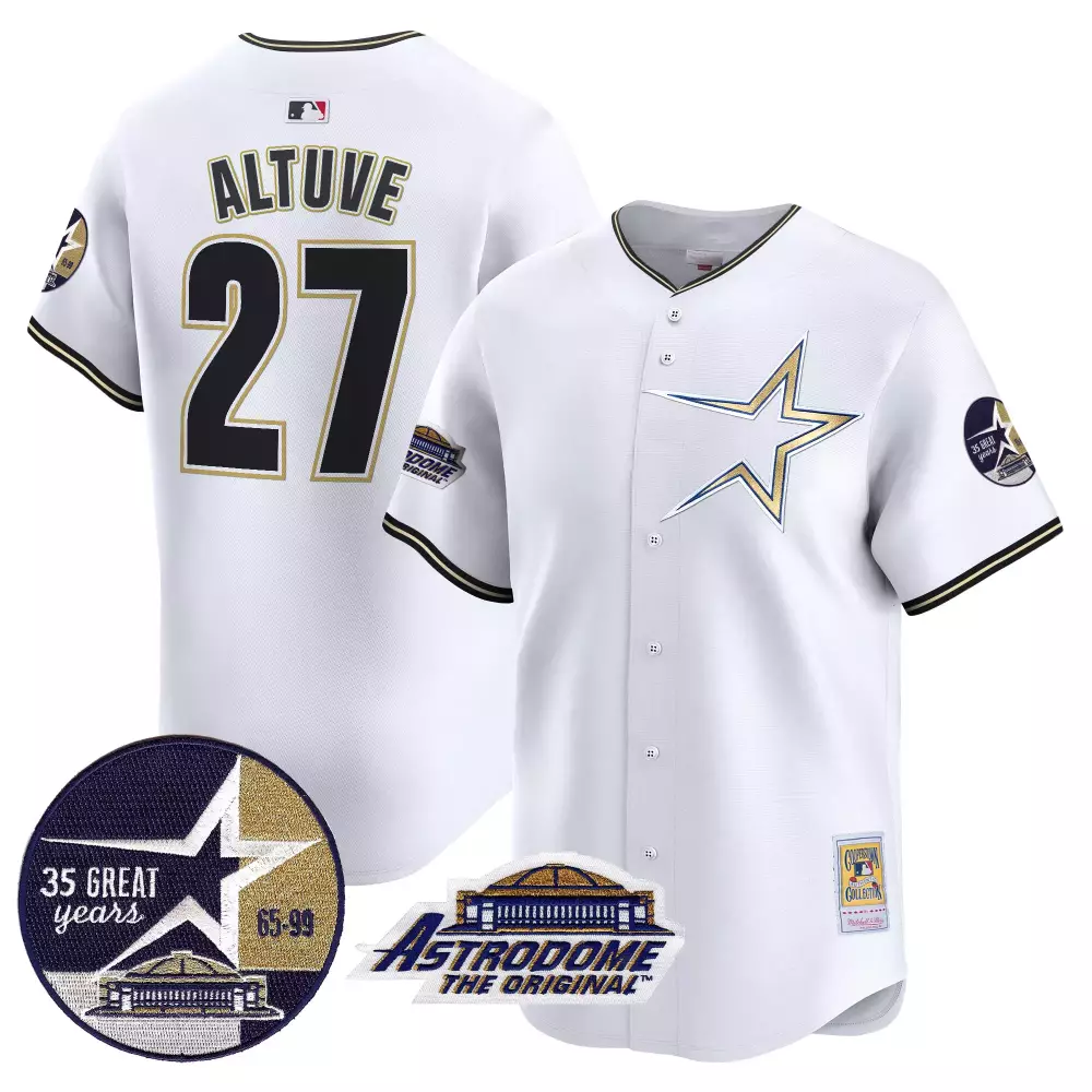 Jose Altuve 27 Houston Astros Jersey White Astrodome Original Men Navy Gold Black