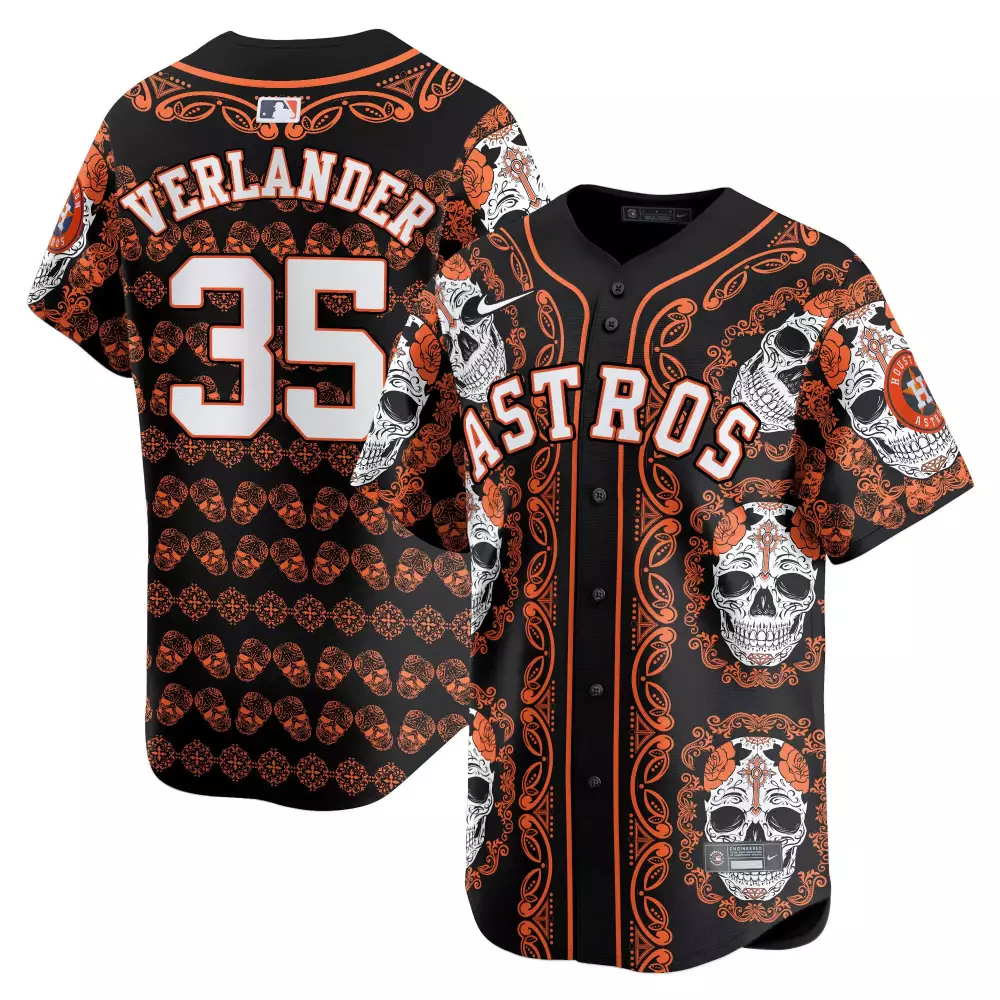 Justin Verlander 35 Astros Jersey Black Custom Design Orange White Vapor Premier