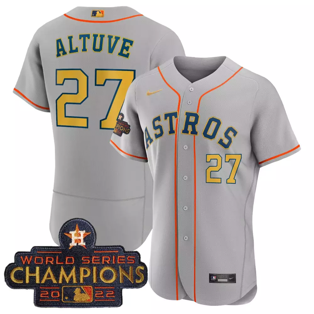 Jose Altuve 27 Astros Jersey Gray World Series Champions 2022 Men Orange Navy Blue