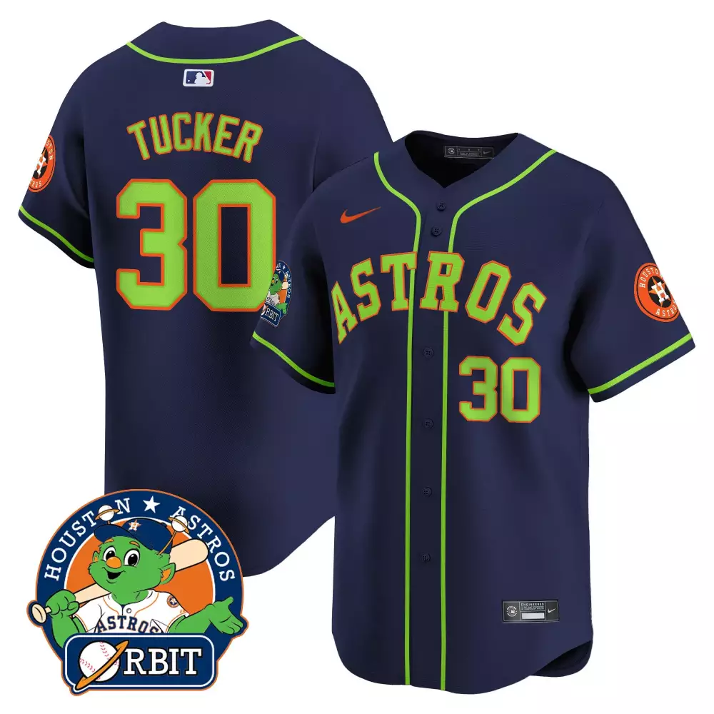 Kyle Tucker 30 Houston Astros Jersey Navy Blue Orbit Mascot Men Neon Green Vapor