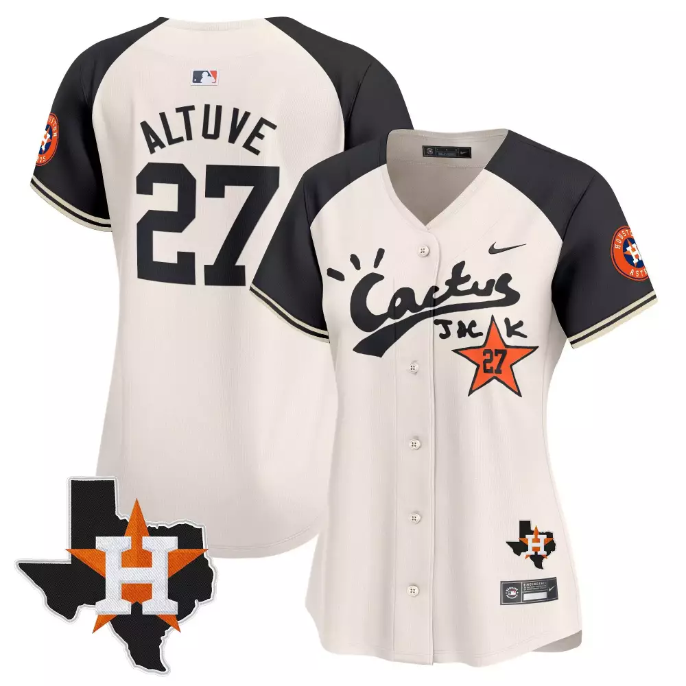 Jose Altuve 27 Astros Jersey Cream Cactus Jack Texas Hou Men Black Orange Alternate