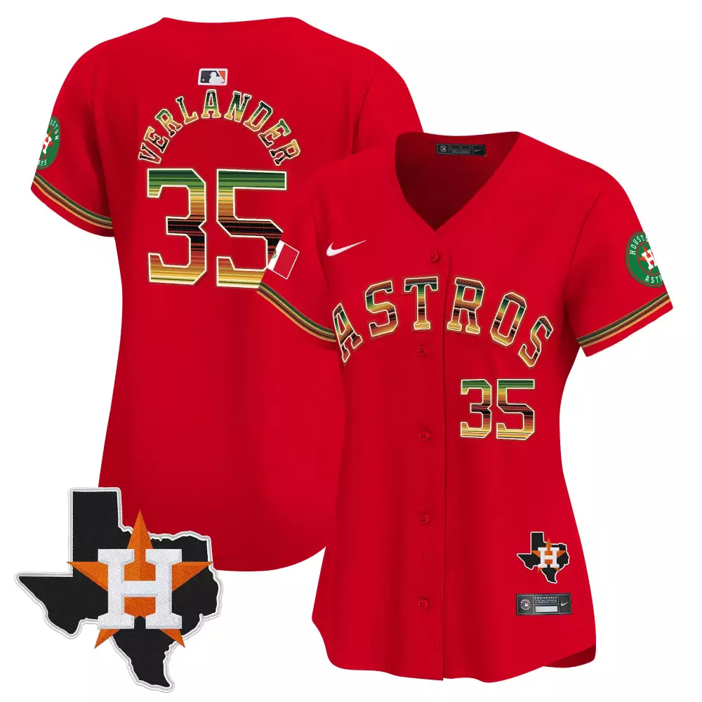 Justin Verlander 35 Astros Jersey Red City Connect Houston Men Custom Design Gold