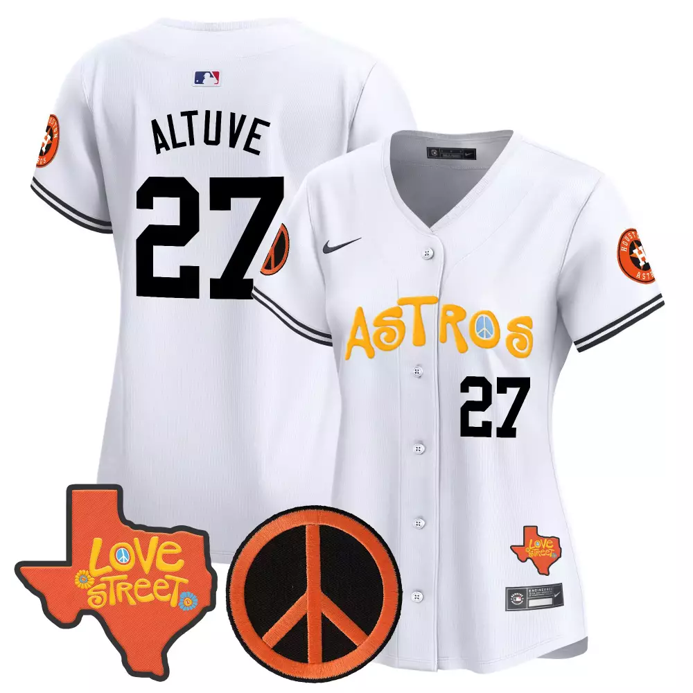 Jose Altuve 27 Astros Jersey White Love Street Peace Sign Men Orange Black Vapor