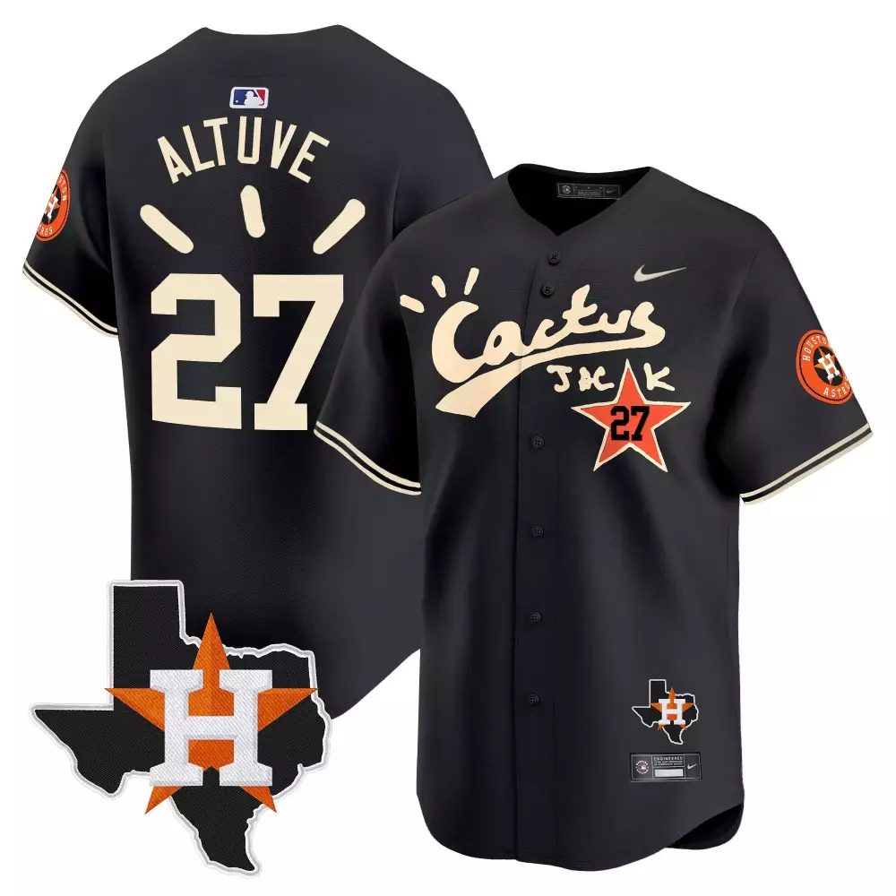 Jose Altuve 27 Houston Astros Jersey Black Cactus Jack Star Men Cream Orange Vapor
