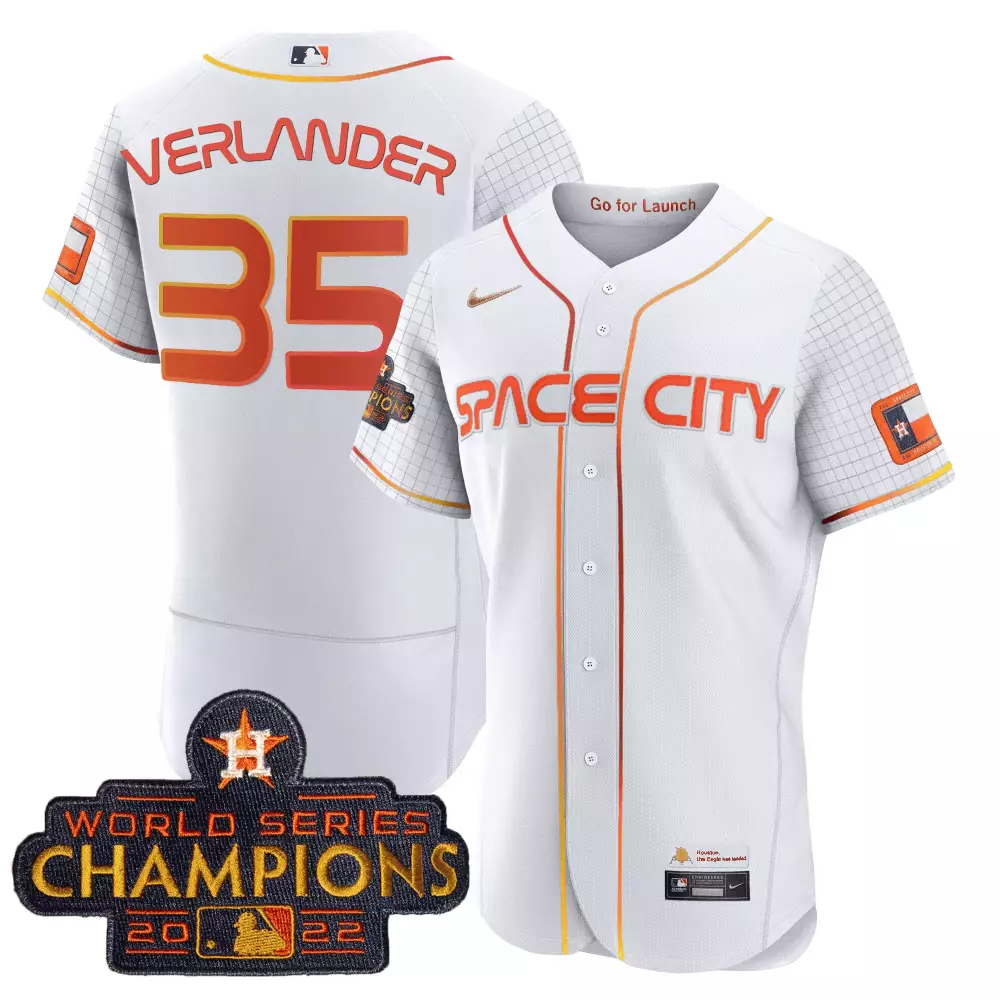 Justin Verlander 35 Jersey White Space City Houston Astros World Series Champions 2022 Flag