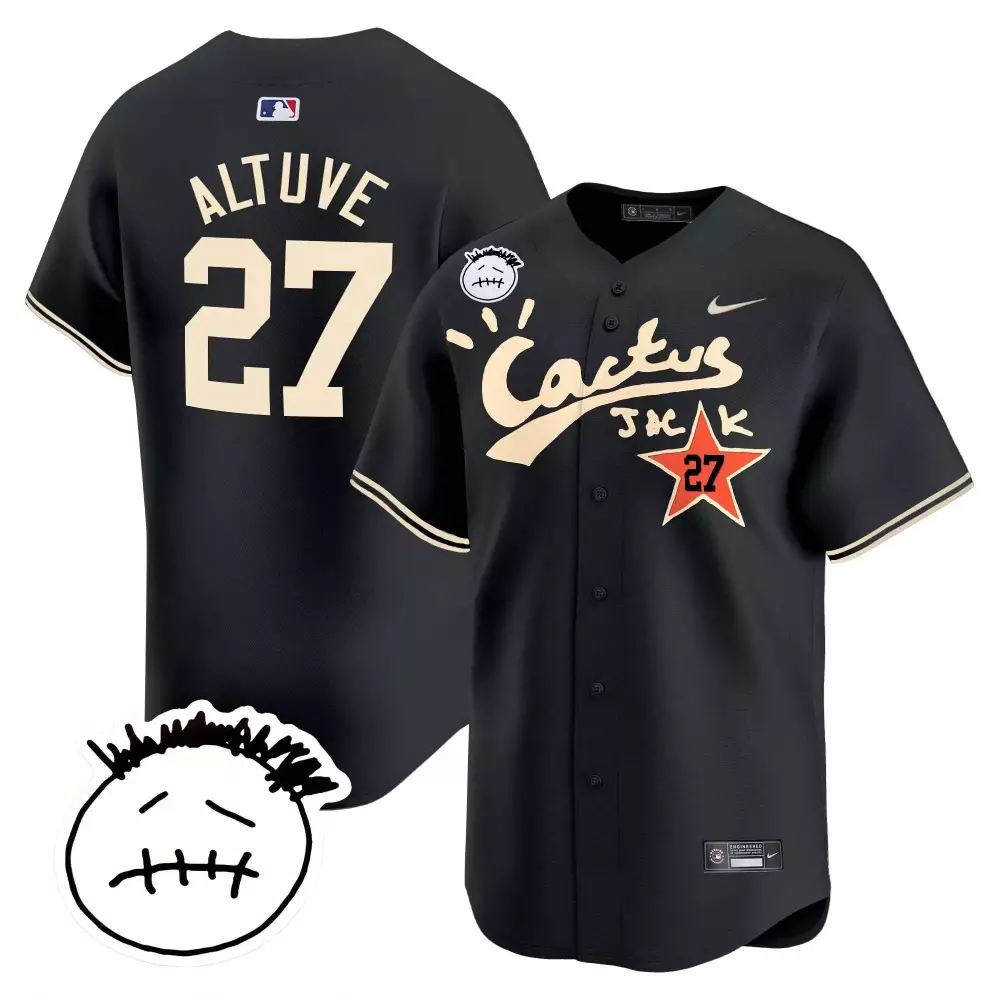 Jose Altuve 27 Houston Astros Jersey Black Cactus Jack Men Cream Orange White Vapor