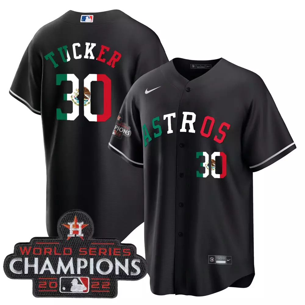 Kyle Tucker 30 Astros Jersey Black Mexico Day World Series Champions 2022 Men Green