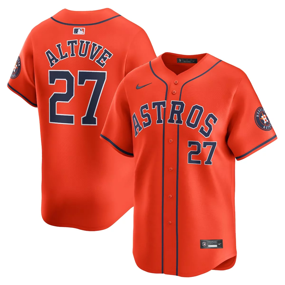 Jose Altuve 27 Houston Astros Jersey Orange Men Navy Blue Alternate Limited