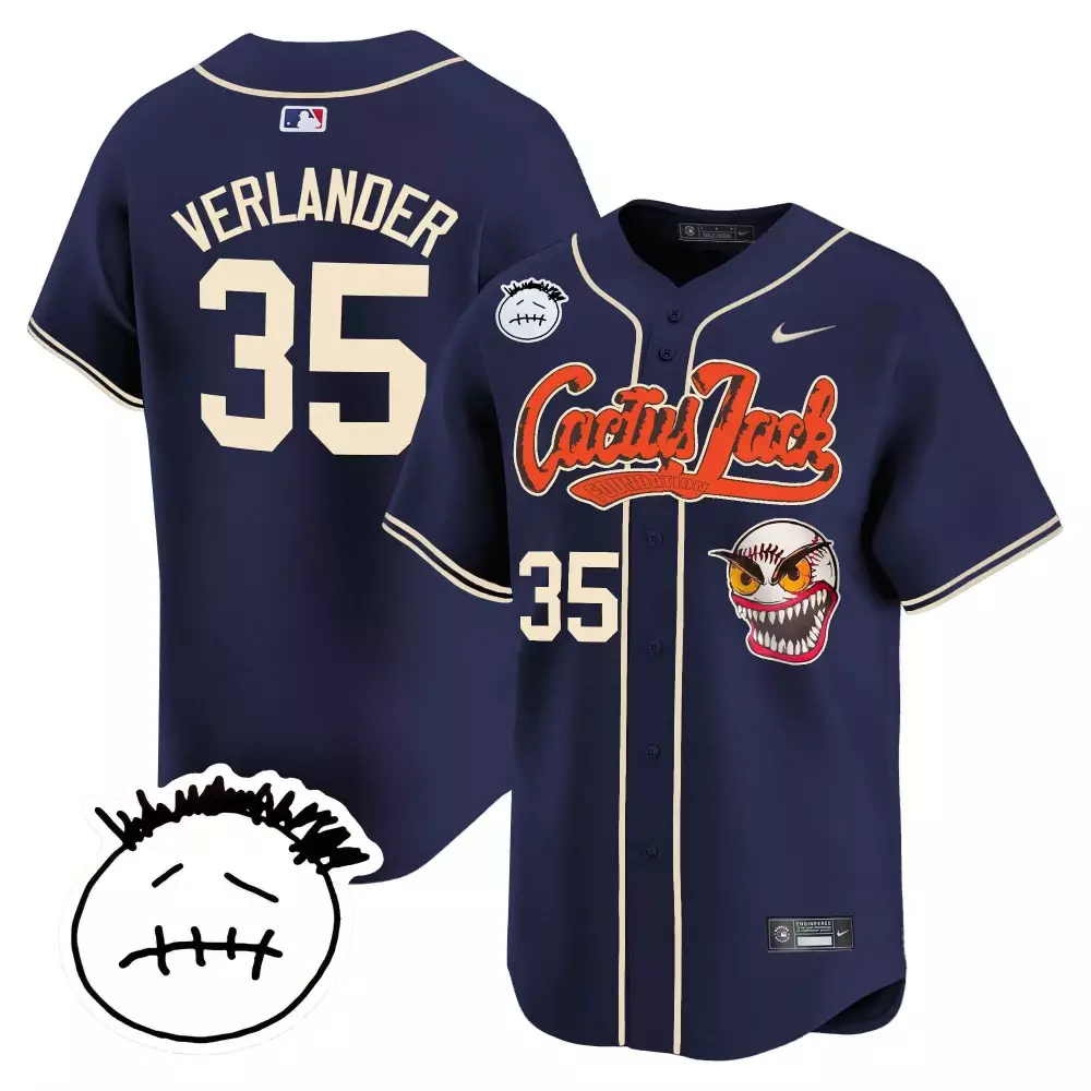 Justin Verlander 35 Jersey Navy Cactus Jack Houston Astros Men Orange Cream Vapor