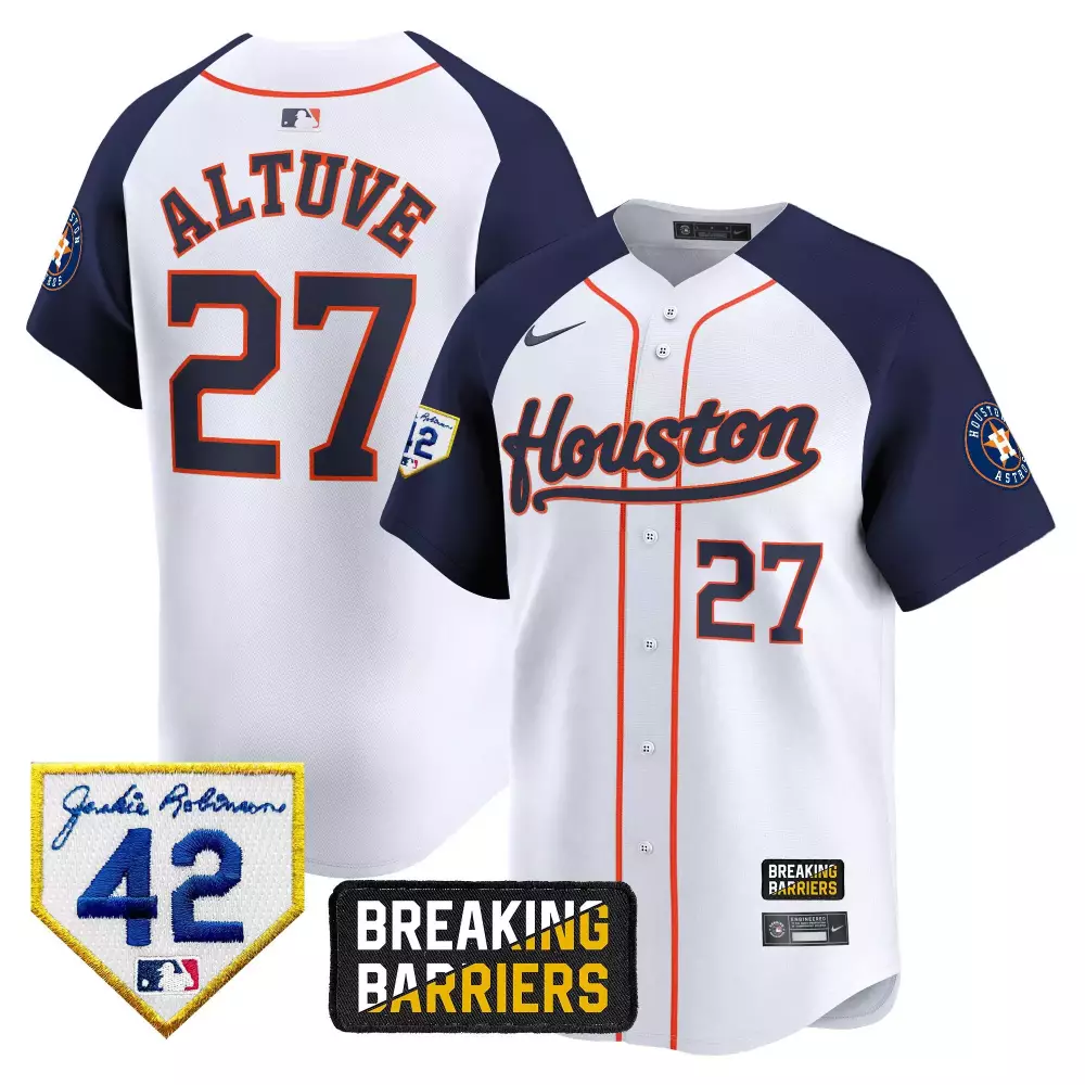 Jose Altuve 27 Houston Astros Jersey White Jackie Robinson Day 42 Breaking Barriers