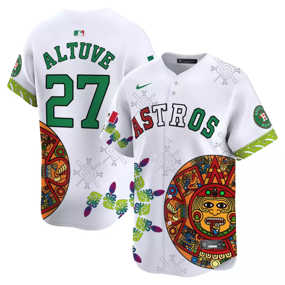 Jose Altuve 27 Astros Jersey White Mexican Heritage Houston Men Custom Design Green
