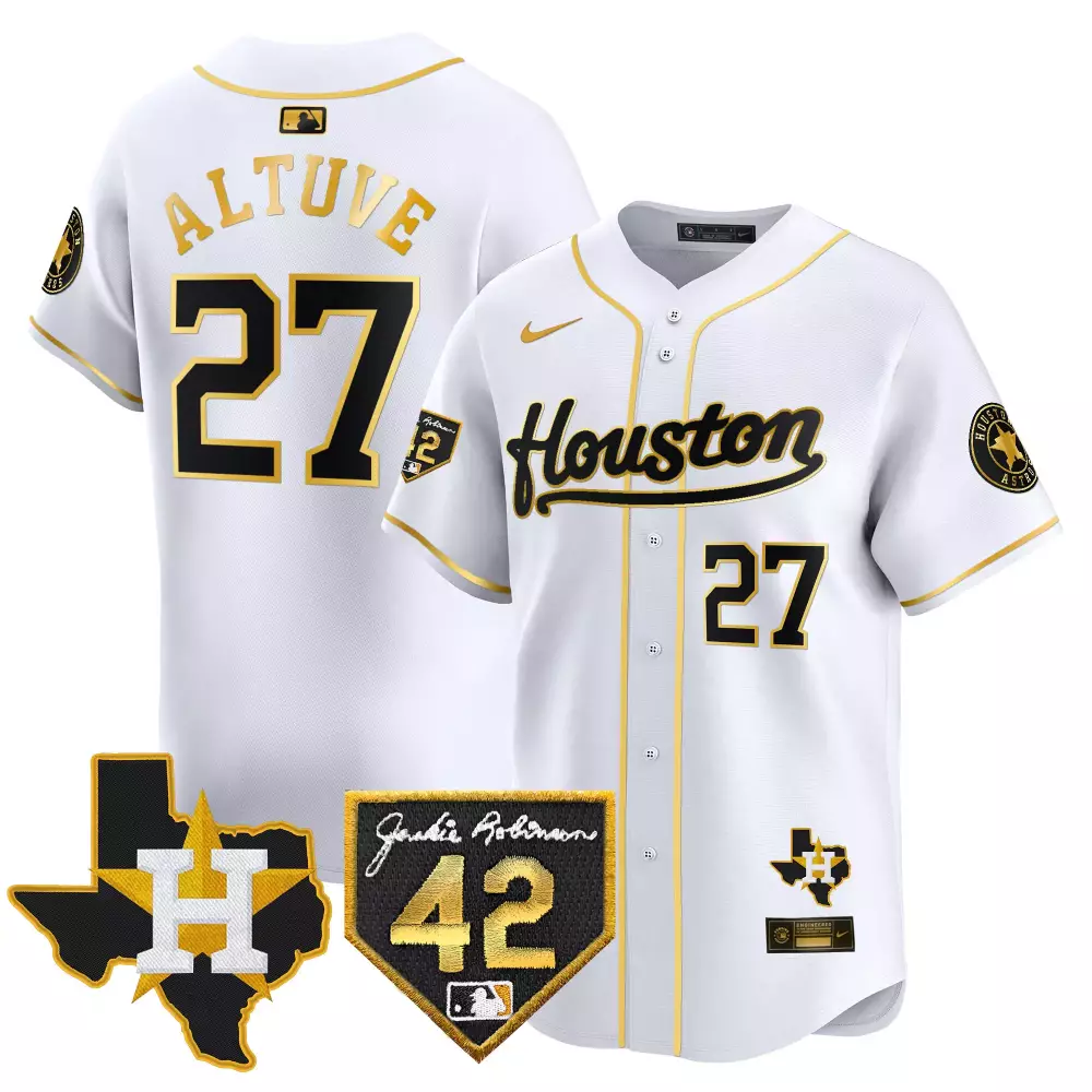 Jose Altuve 27 Houston Astros Jersey White Jackie Robinson Day Star 42 2024 Men Gold