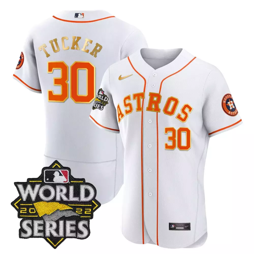 Kyle Tucker 30 Houston Astros Jersey White World Series 2022 Men Orange Gold Flex