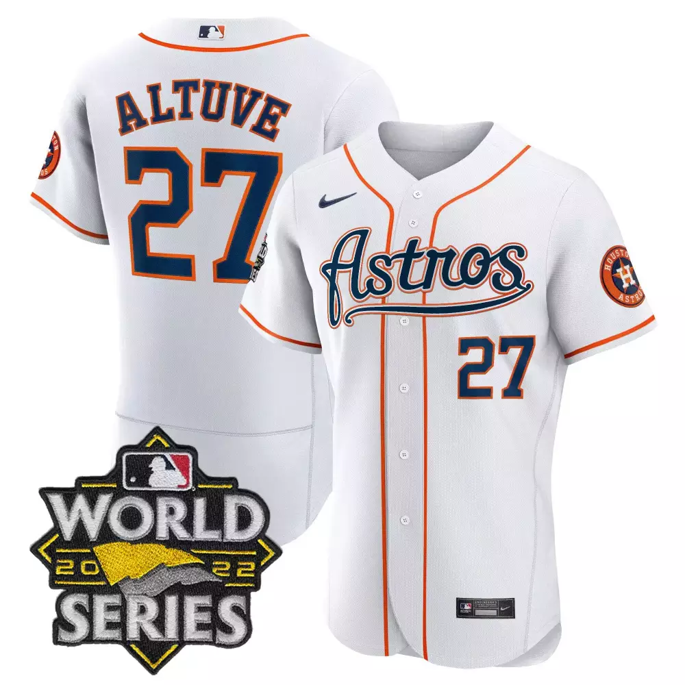 Jose Altuve 27 Houston Astros Jersey White World Series 2022 Men MLB Navy Blue Orange