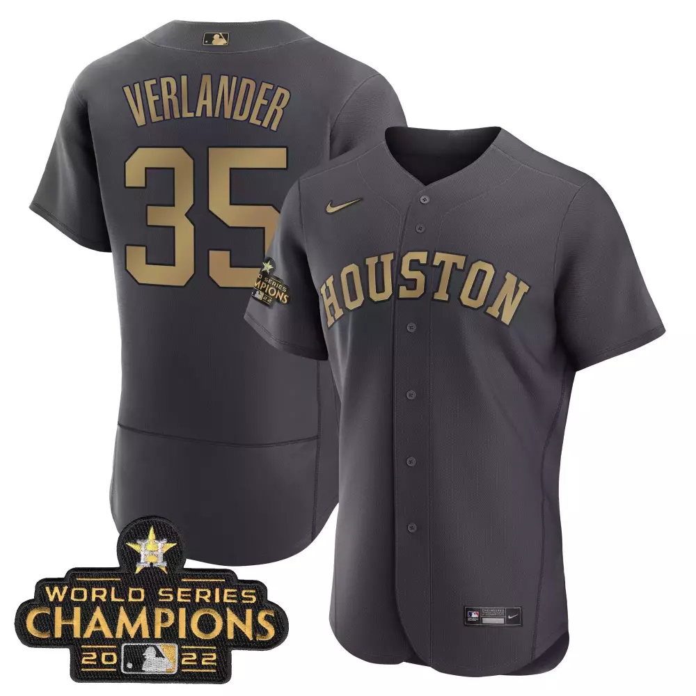 Justin Verlander 35 Jersey Gray 2022 World Series Champions Houston Astros Men Gold