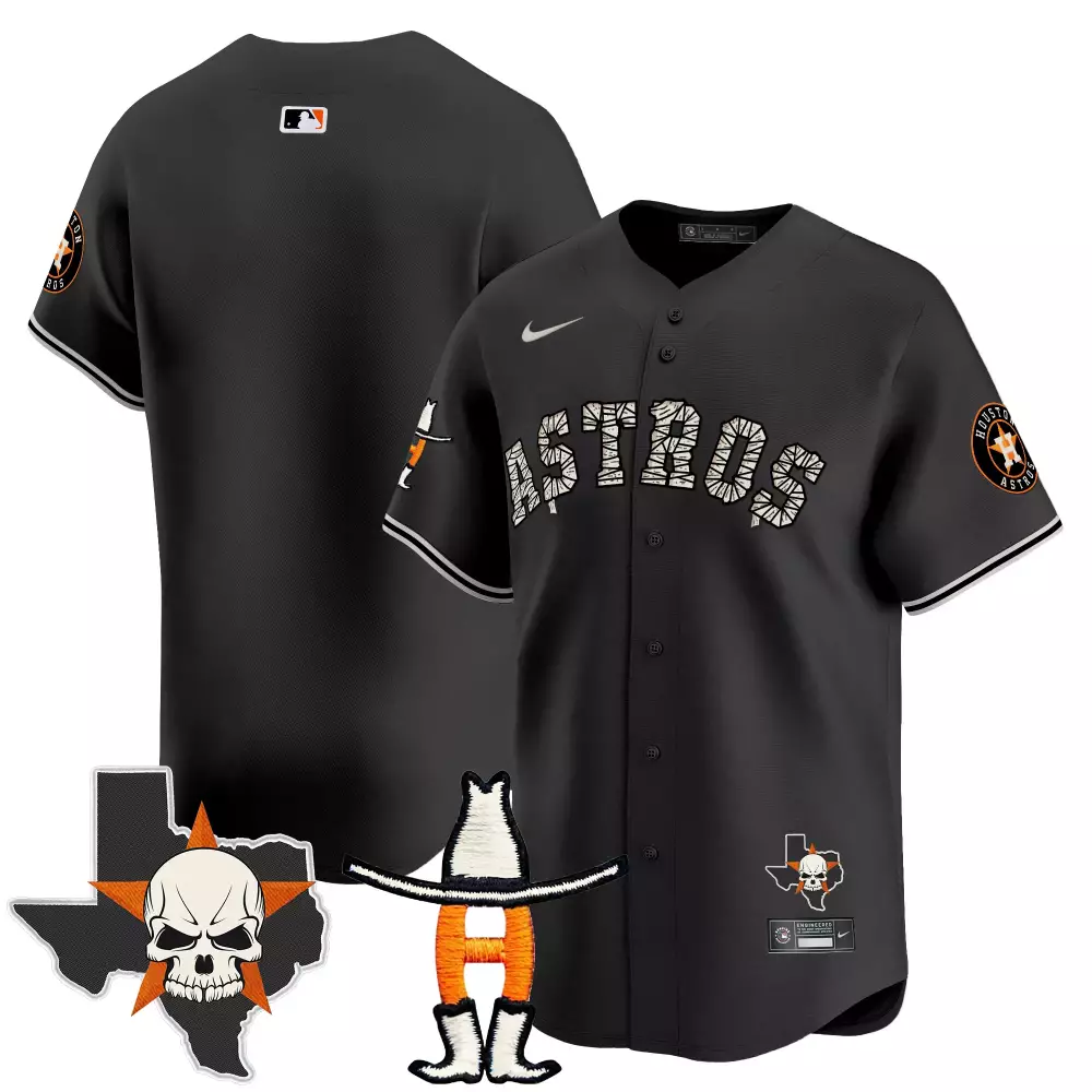 Kyle Tucker Houston Astros Jersey Black City Connect Texas_map_skull Cowboy_boots_a