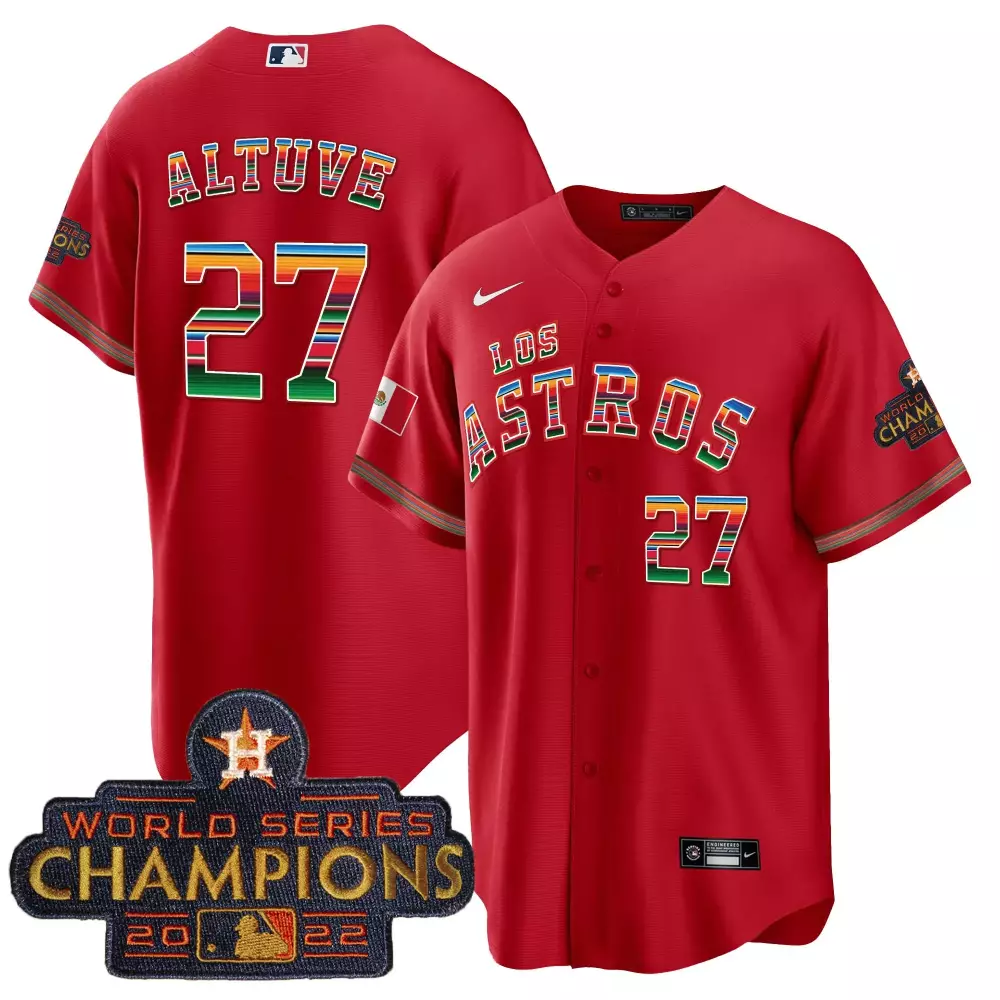 Jose Altuve 27 Houston Astros Jersey Red 2022 World Series Champions Men Green White
