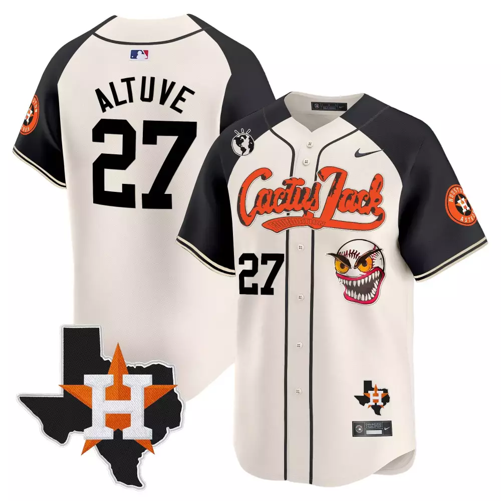 Jose Altuve 27 Houston Astros Jersey White Cactus Jack Texas Shape Men Black Orange
