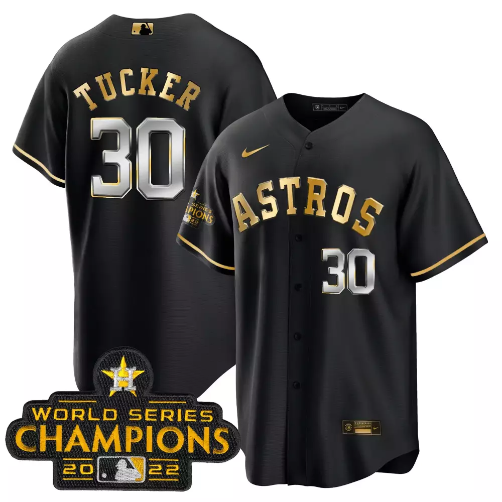 Kyle Tucker 30 Astros Jersey Black World Series Champions 2022 Men Gold Silver Cool