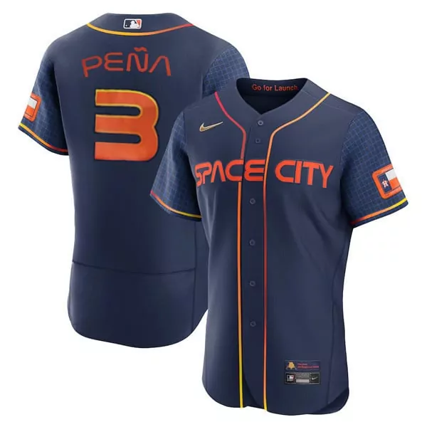 Jeremy Pena 3 Houston Astros Jersey Navy Space City Star Men Split Design Orange