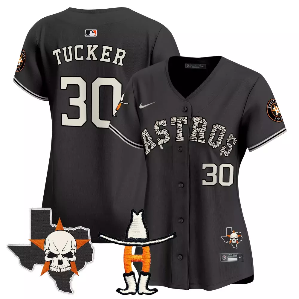 Kyle Tucker 30 Astros Jersey Black City Connect Texas Star Skull H-boot Men Custom Design