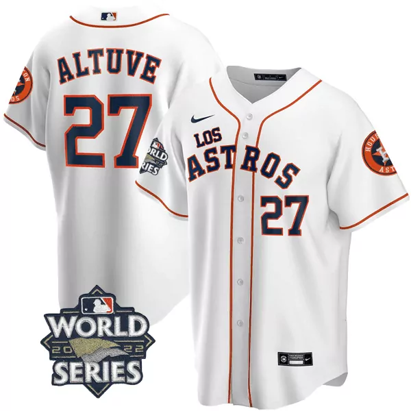 Jose Altuve 27 Houston Astros Jersey White World Series 2022 Men Orange Navy Heritage