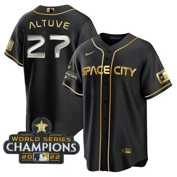 Jose Altuve 27 Houston Astros Jersey Black World Series Champions 2022 Texas Flag