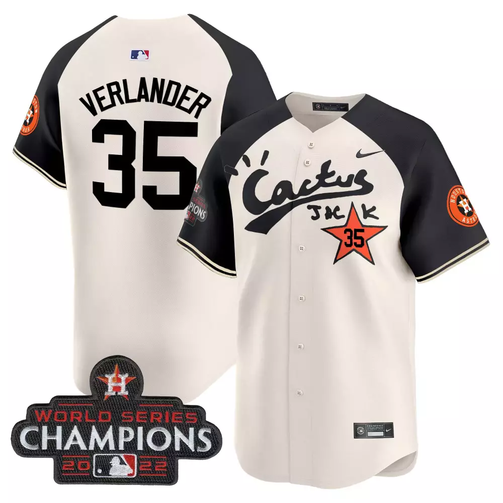 Justin Verlander 35 Astros Jersey Cream Cactus Jack World Series Champions 2022 Houston