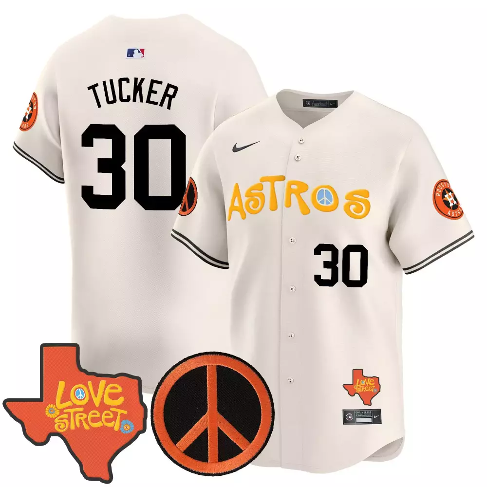 Kyle Tucker 30 Astros Jersey White Love Street Houston Texas Shape 'love Street'