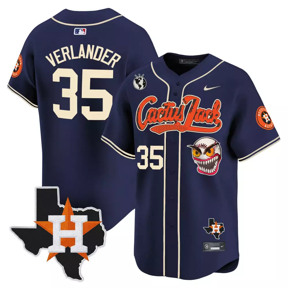 Justin Verlander 35 Jersey Navy Cactus Jack Houston Astros Texas Men Orange Cream