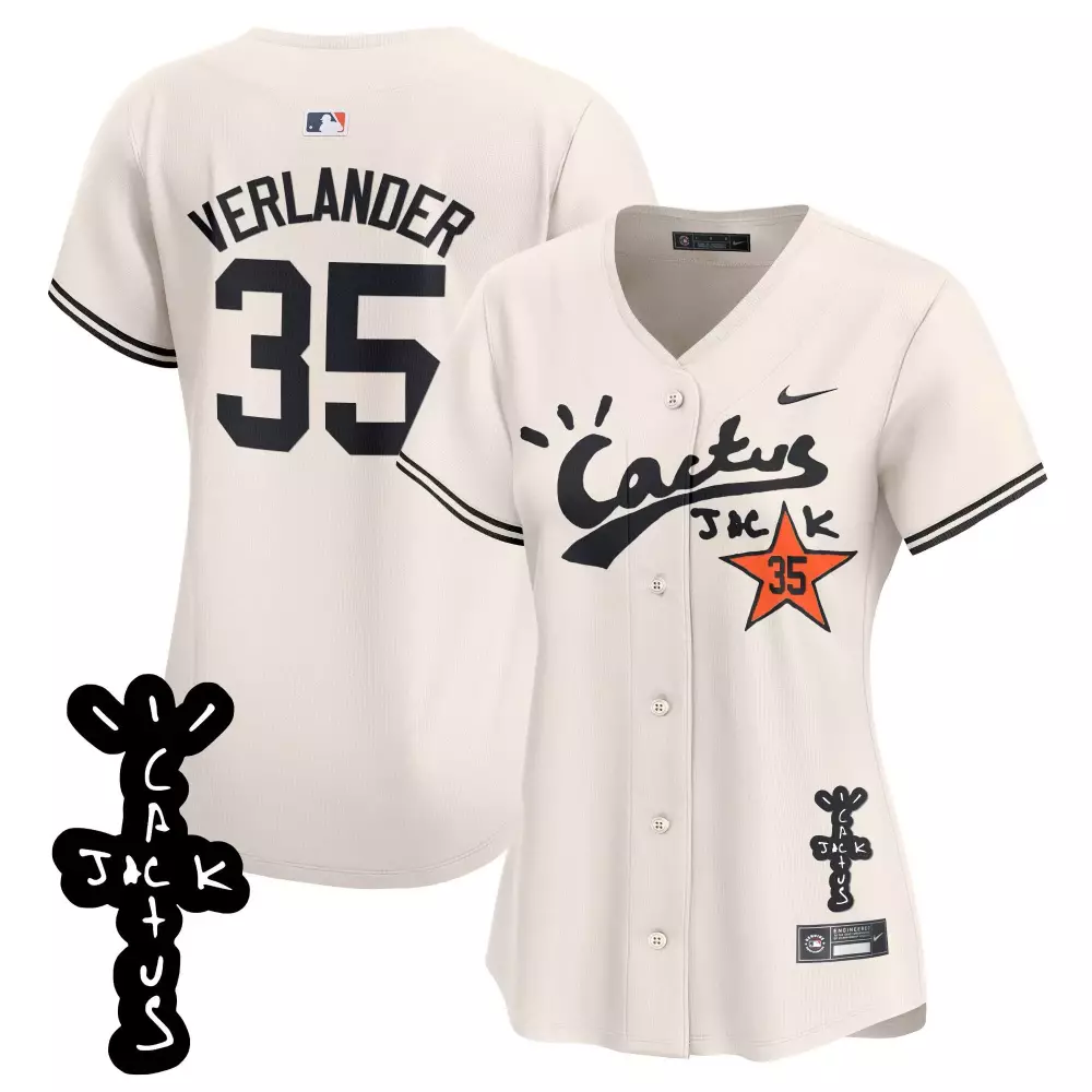 Justin Verlander 35 Jersey Cream Cactus Jack Houston Astros Men Black Orange Vapor