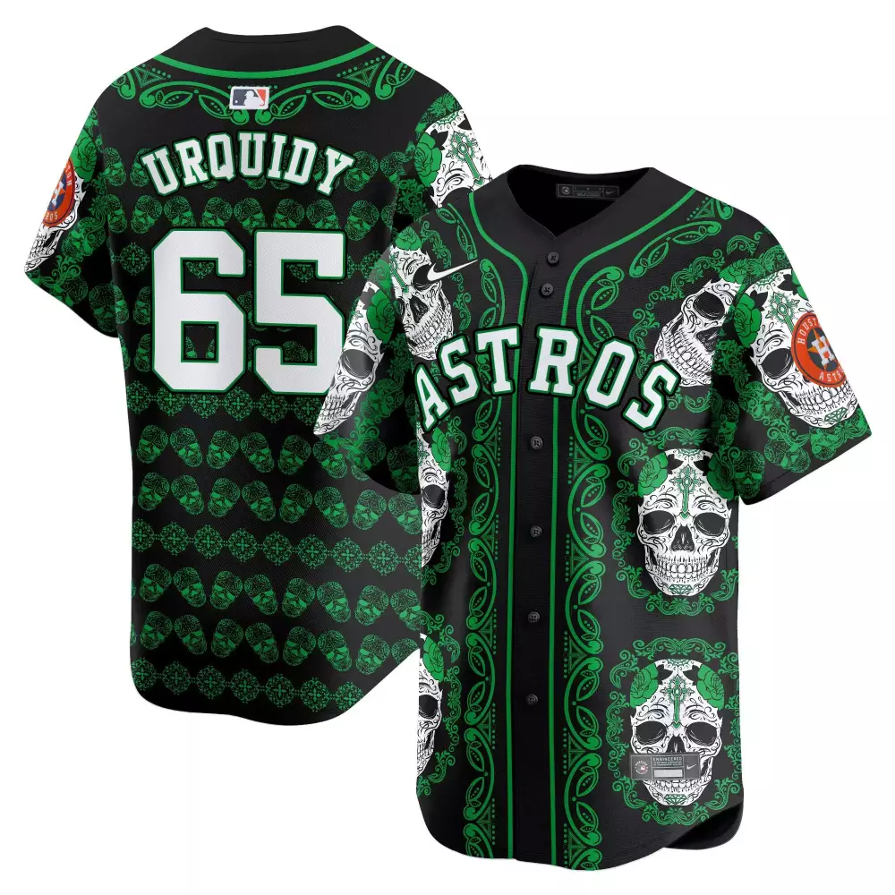 Jose Urquidy 65 Astros Jersey Black Day Of The Dead Houston Men Custom Design Green
