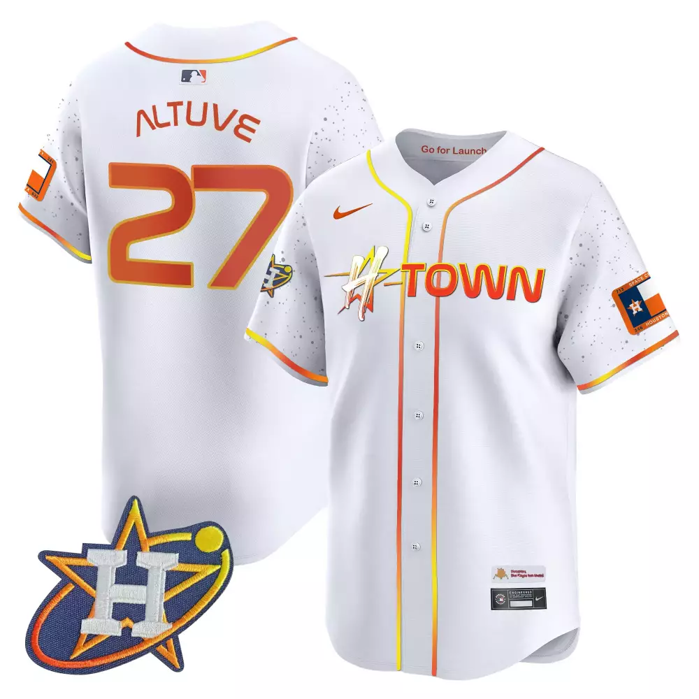 Jose Altuve 27 Houston Astros Jersey White H-town Star Tx 2023 Men Split Orange Yellow