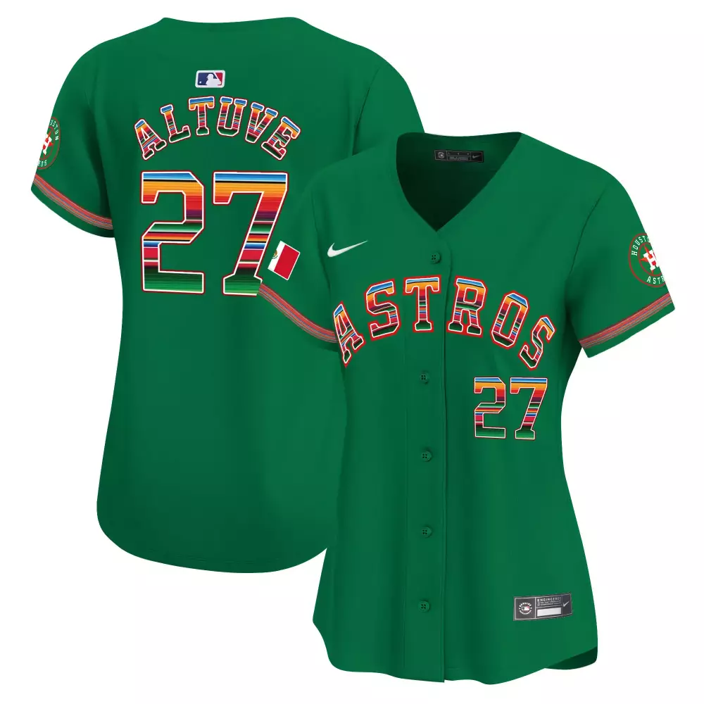 Jose Altuve 27 Astros Jersey Green City Connect Men Split Design Red Yellow Blue