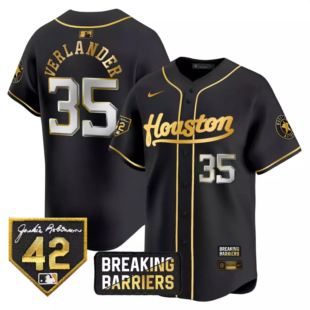 Justin Verlander 35 Jersey Black 42nd Anniversary Houston Astros Jackie Robinson 42 Breaking Barriers 2023