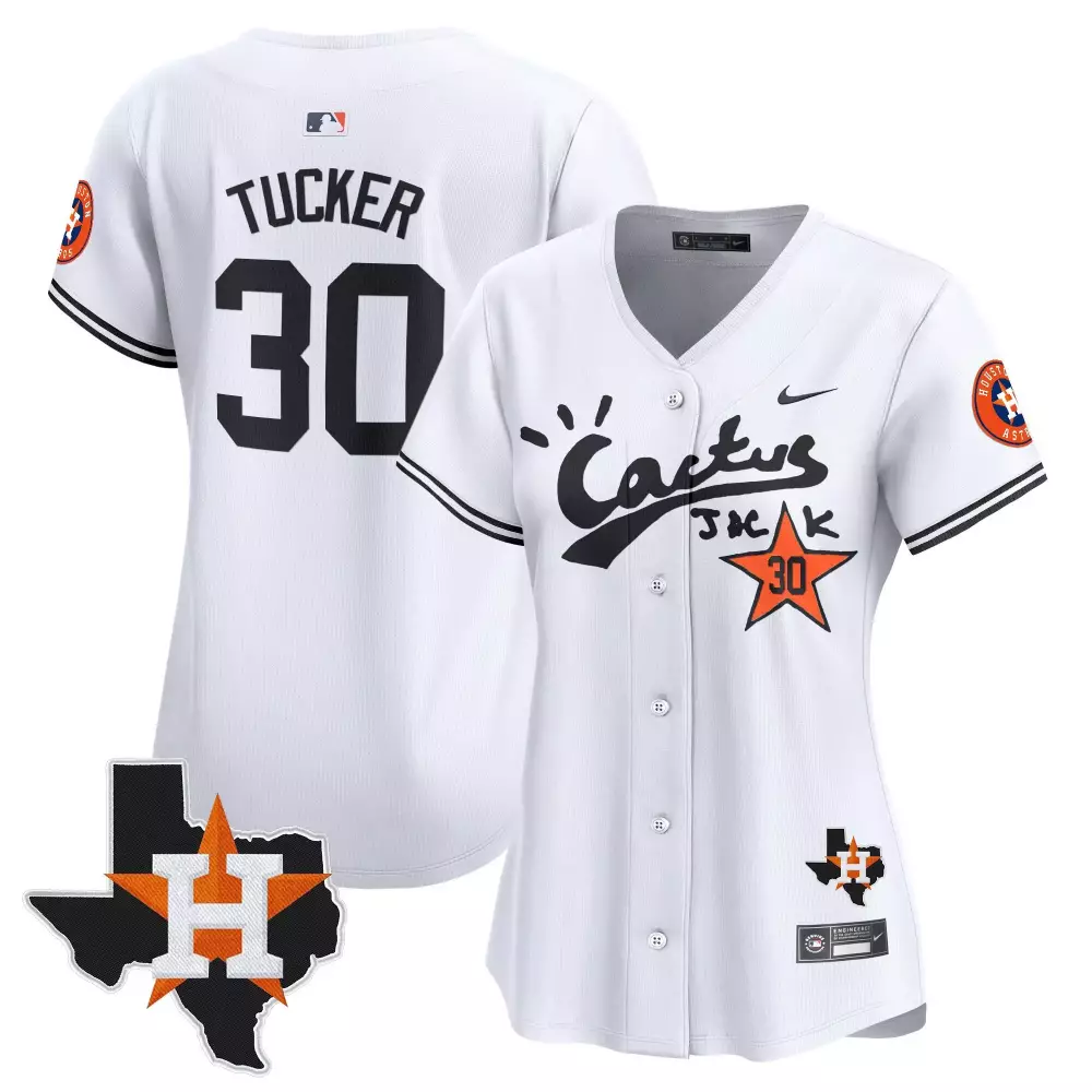 Kyle Tucker 30 Houston Astros Jersey White Cactus Jack Texas Outline Men Black Orange