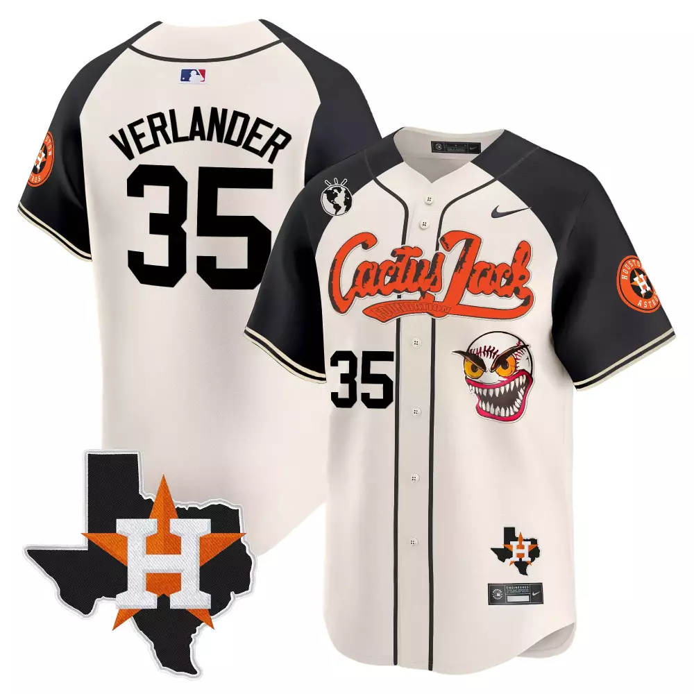Justin Verlander 35 Jersey Cream Cactus Jack Houston Astros Texas Map World Globe