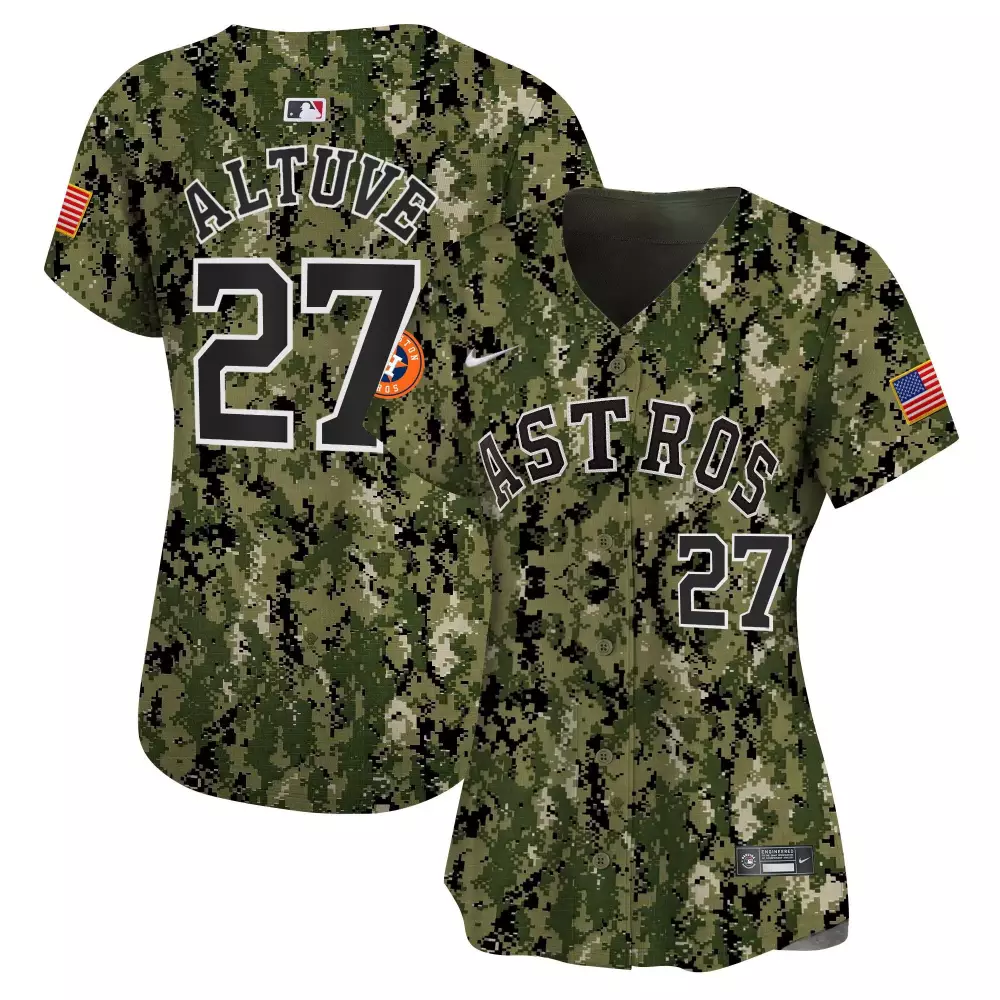 Jose Altuve 27 Astros Jersey Green American Flag Men Alternate Custom Design Black