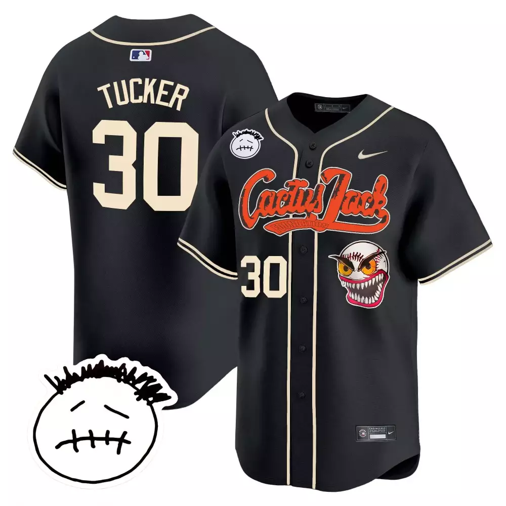 Kyle Tucker 30 Cactus Jack Jersey Black Travis Scott Smiley Face Men Cream Orange