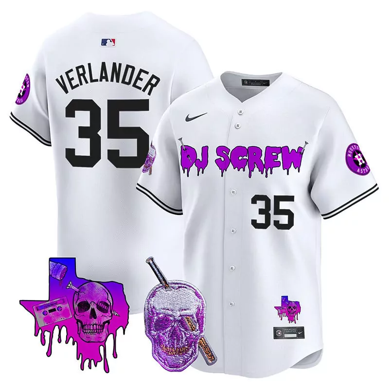 Justin Verlander 35 Jersey White Dj Screw Houston Astros Men Black Purple Vapor Premier