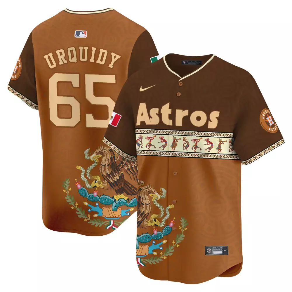 Jose Urquidy 65 Astros Jersey Brown Mexican Heritage Mexico Flag Houston Men Custom Design