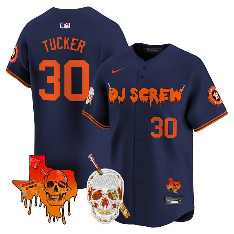 Kyle Tucker 30 Houston Astros Jersey Navy Dj Screw Skull Cigar Men Orange Vapor Premier